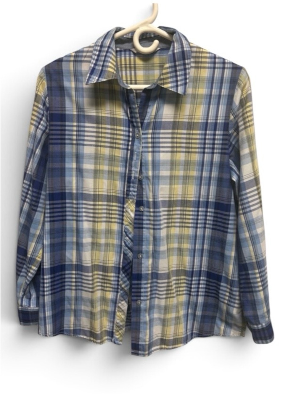 Women’s Alia Blue & Yellow
Checkered Plaid Long Sleeve Shirt Size 14/16